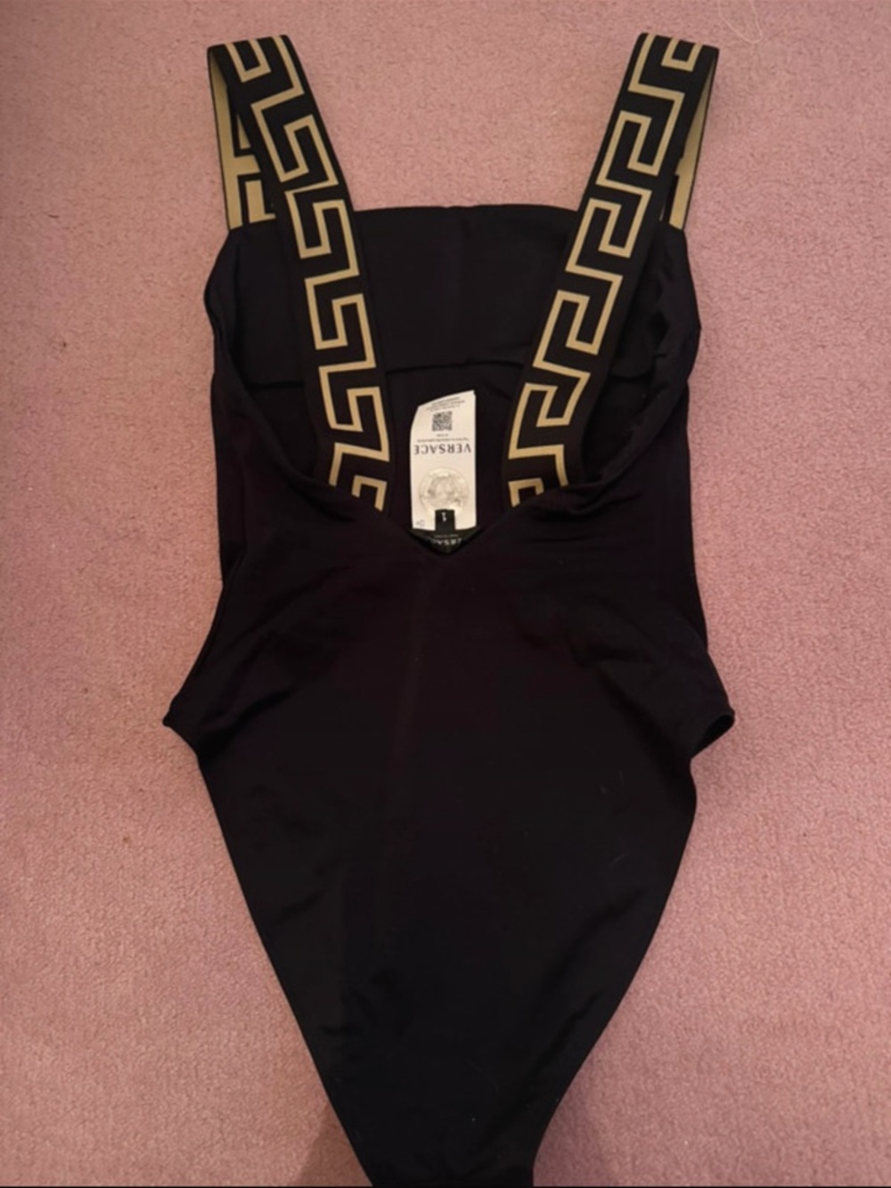 Versace Black Swimsuit with Gold Greek Key Straps - Picture 2 of 6
